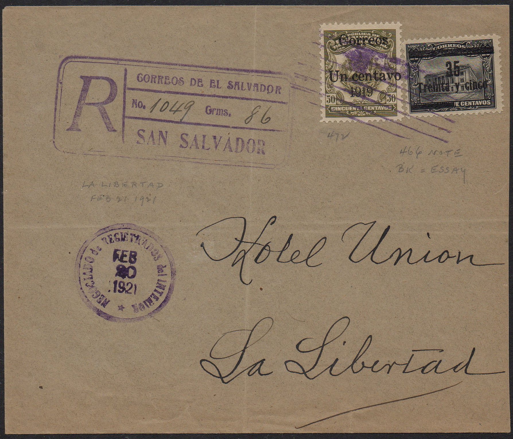 sellos timbres-poste Briefmarken stamps El Salvador 1919 surcharge Colour Trial 35c/29c on Tram Trolley Tranvia National Theatre teatro nacional 
